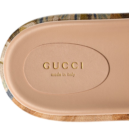 Gucci GG Supreme Monogram Water Flora Angelina Platform Slide Sandals 39.5 Beige White Multicolor 6 of 9
