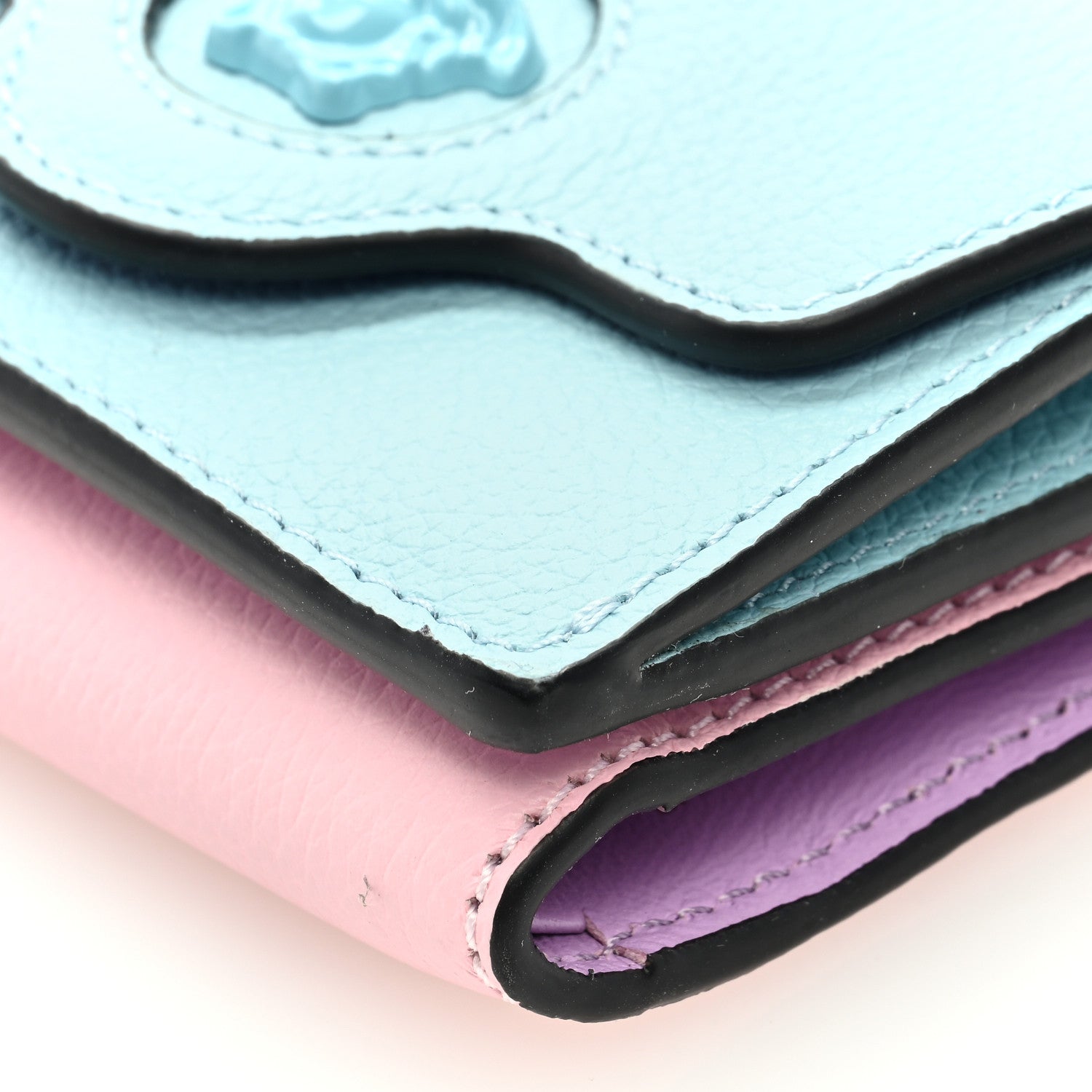 Versace Grained Calfskin Medusa Wallet on Chain Blue Pink 7 of 7