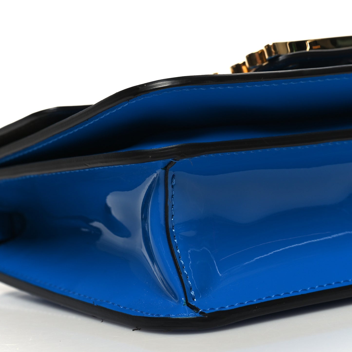 Vitello Vernice Mou Karligraphy Crossbody Bag Bluette