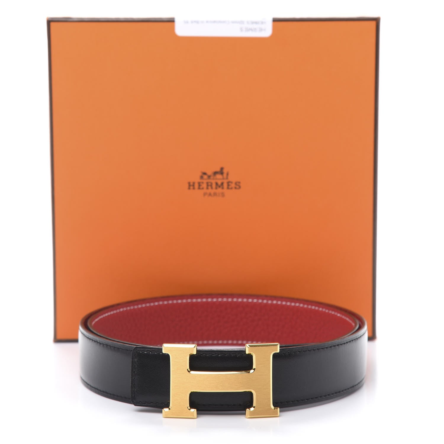 Hermes Box Togo 32mm H Belt 95 Black Rouge Casaque 6 of 6