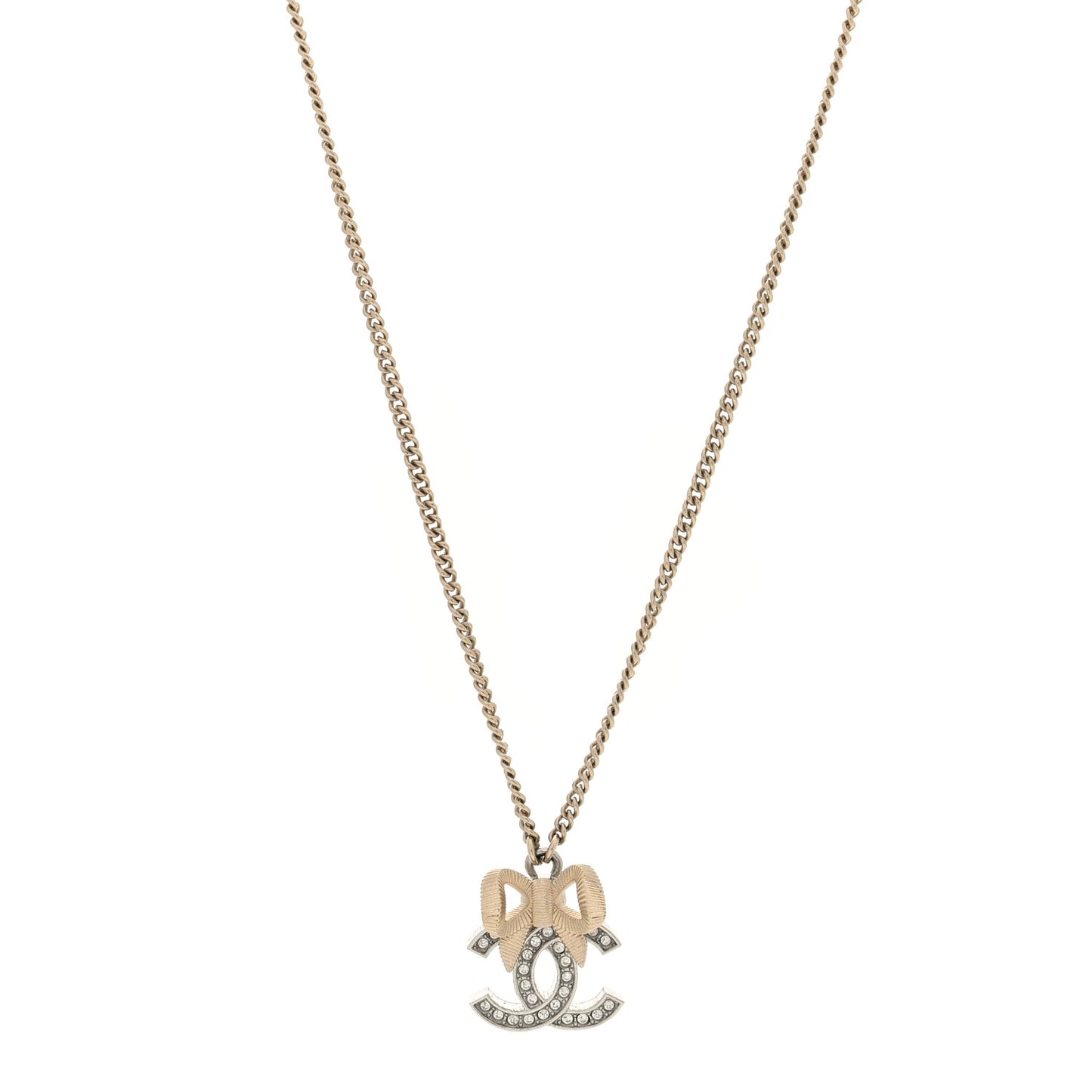 Crystal CC Bow Necklace Silver Gold