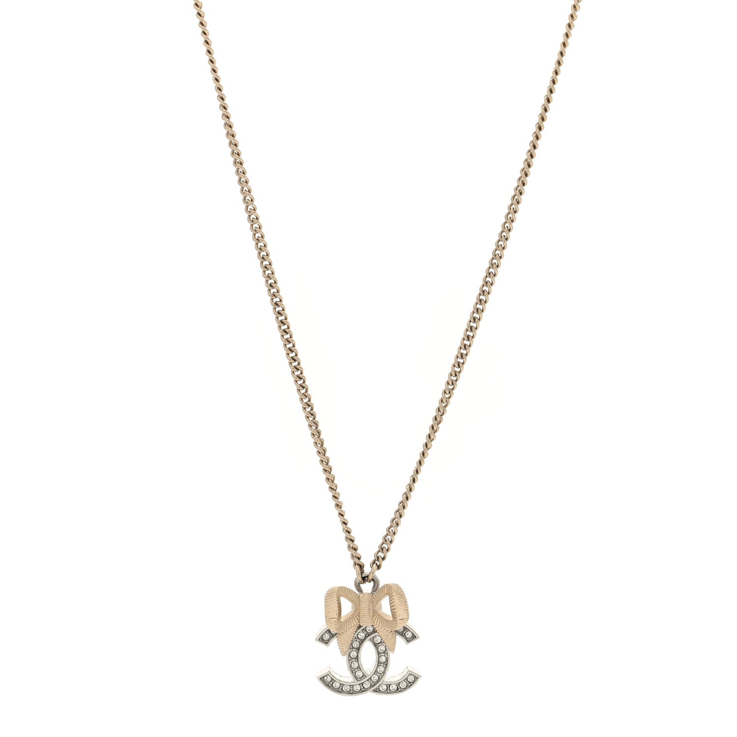 Chanel Crystal CC Bow Necklace Silver Gold 1 of 4