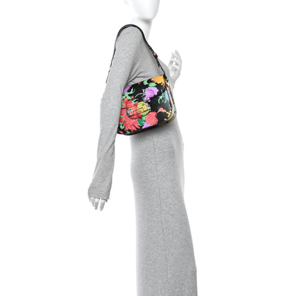 Gucci X KEN SCOTT New Shangai Calfskin Jenny Floral Print Horsebit 1955 Shoulder Bag Black Pink 2 of 9