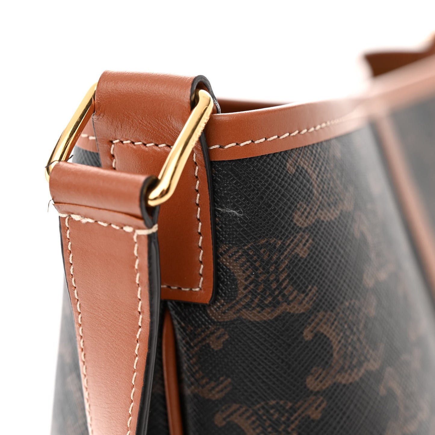Triomphe Canvas Calfskin Medium Bucket Bag Tan