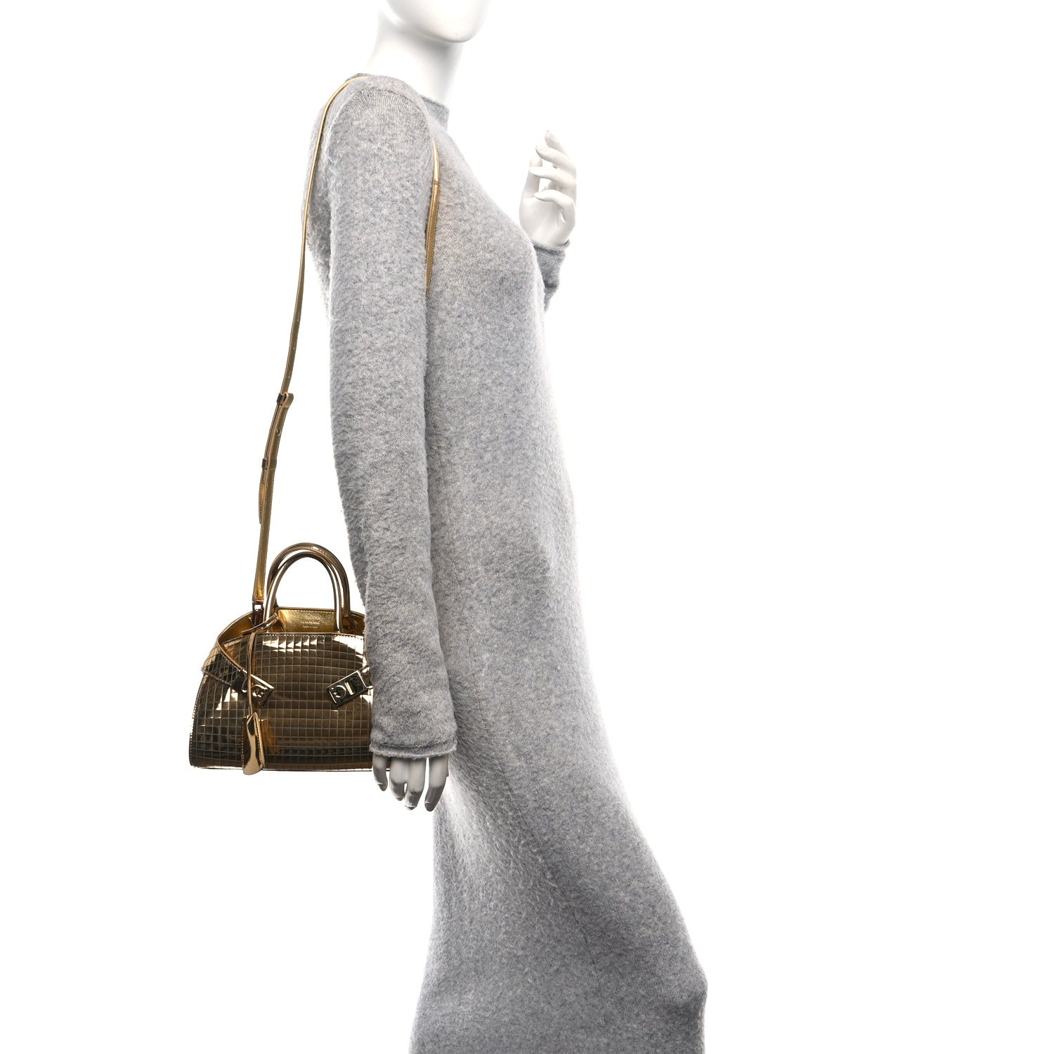 Salvatore Ferragamo Metallic Calfskin XS Hug Bag Gold 1780832