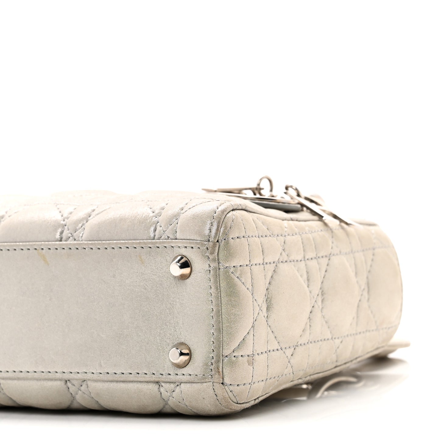 Metallic Lambskin Cannage Mini Lady Dior Silver