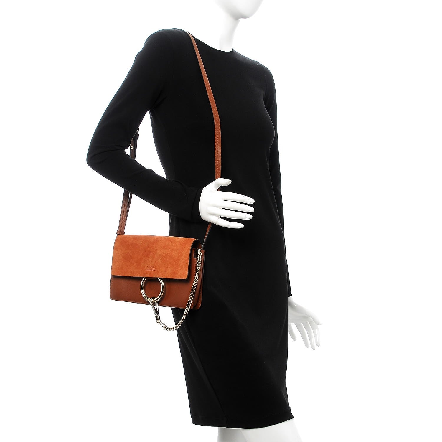 Chloe Suede Calfskin Small Faye Shoulder Bag Tobacco 2 of 8