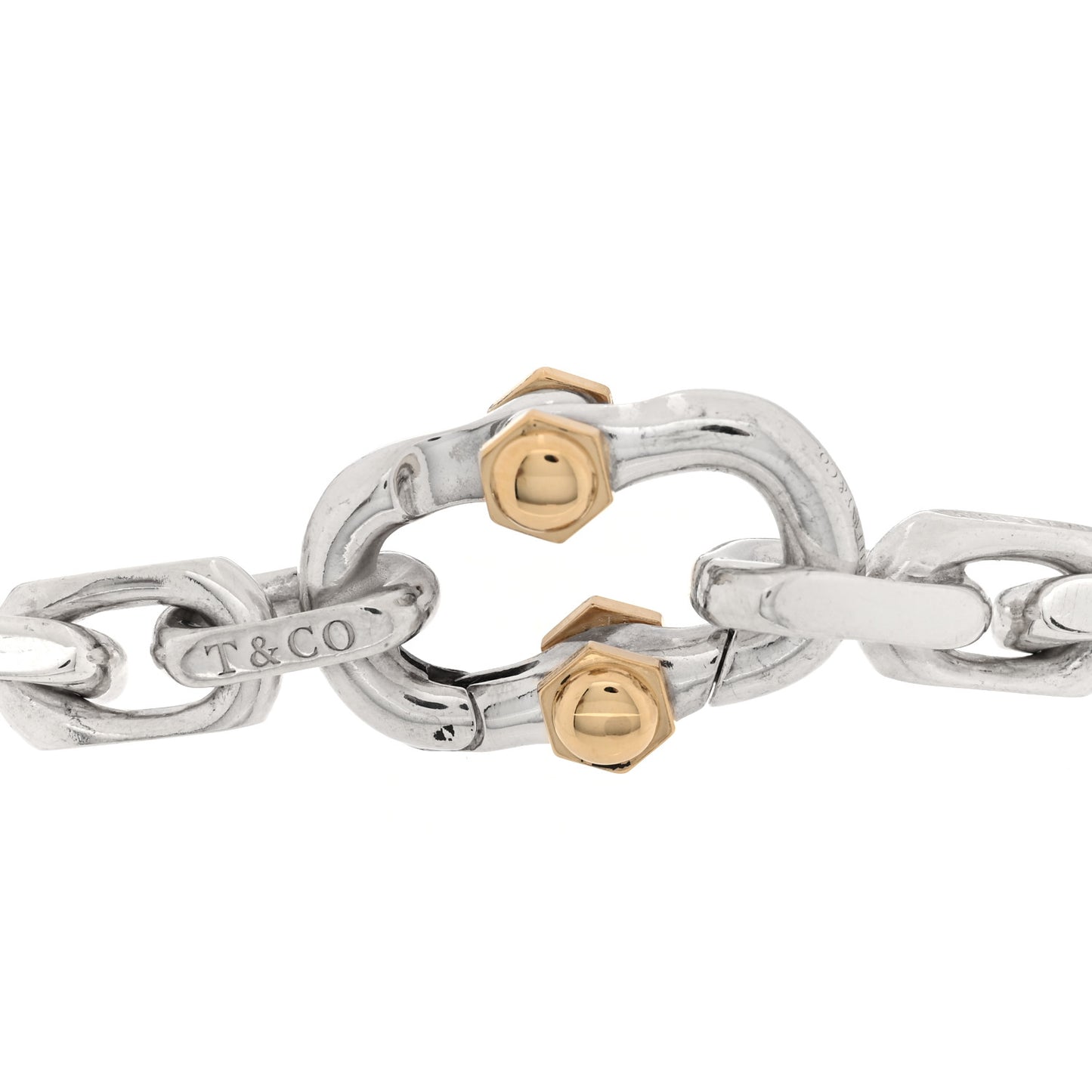 Sterling Silver 18K Yellow Gold Wide Makers Chain Link Bracelet