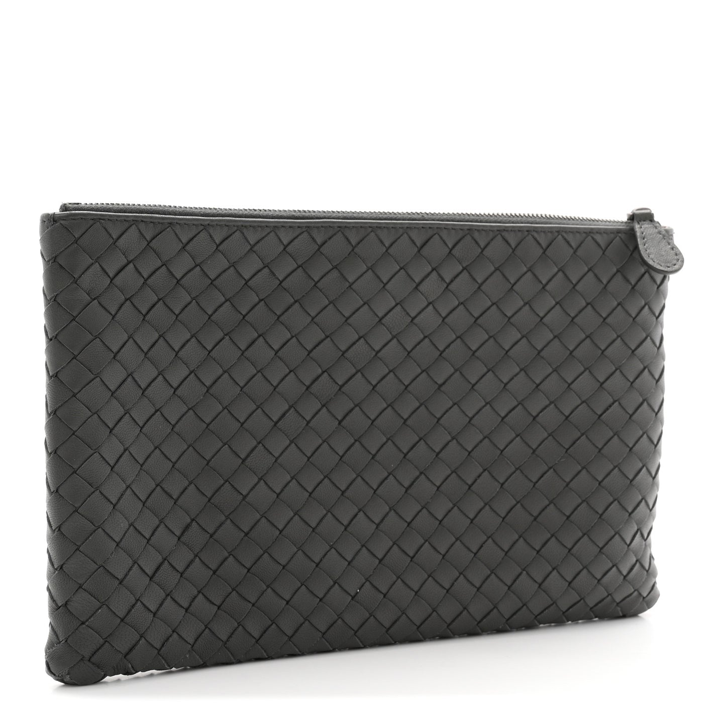 Nappa Intrecciato Large Flat Zip Billetto Pouch Light Grey