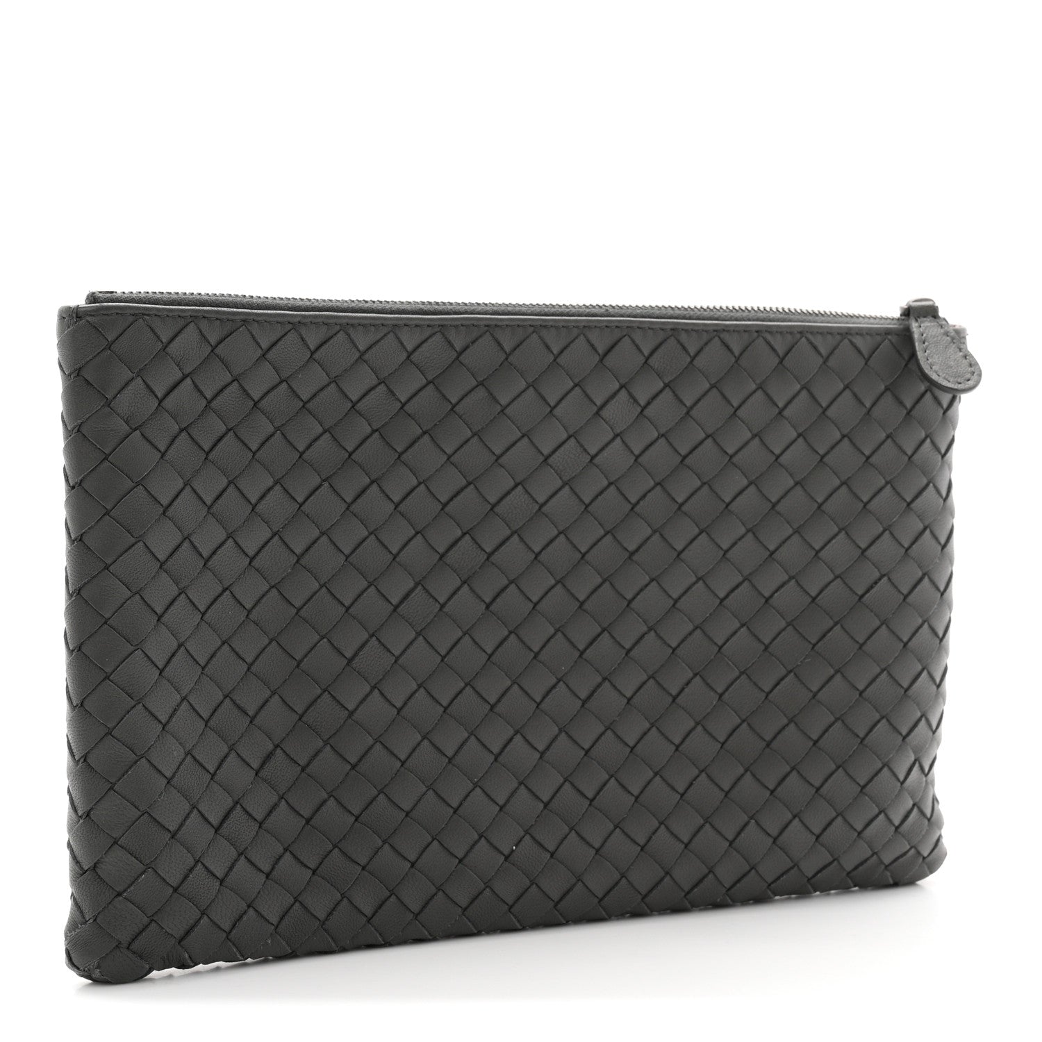 Bottega Veneta Nappa Intrecciato Large Flat Zip Billetto Pouch Light Grey 3 of 7