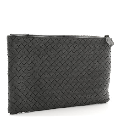 Bottega Veneta Nappa Intrecciato Large Flat Zip Billetto Pouch Light Grey 3 of 7