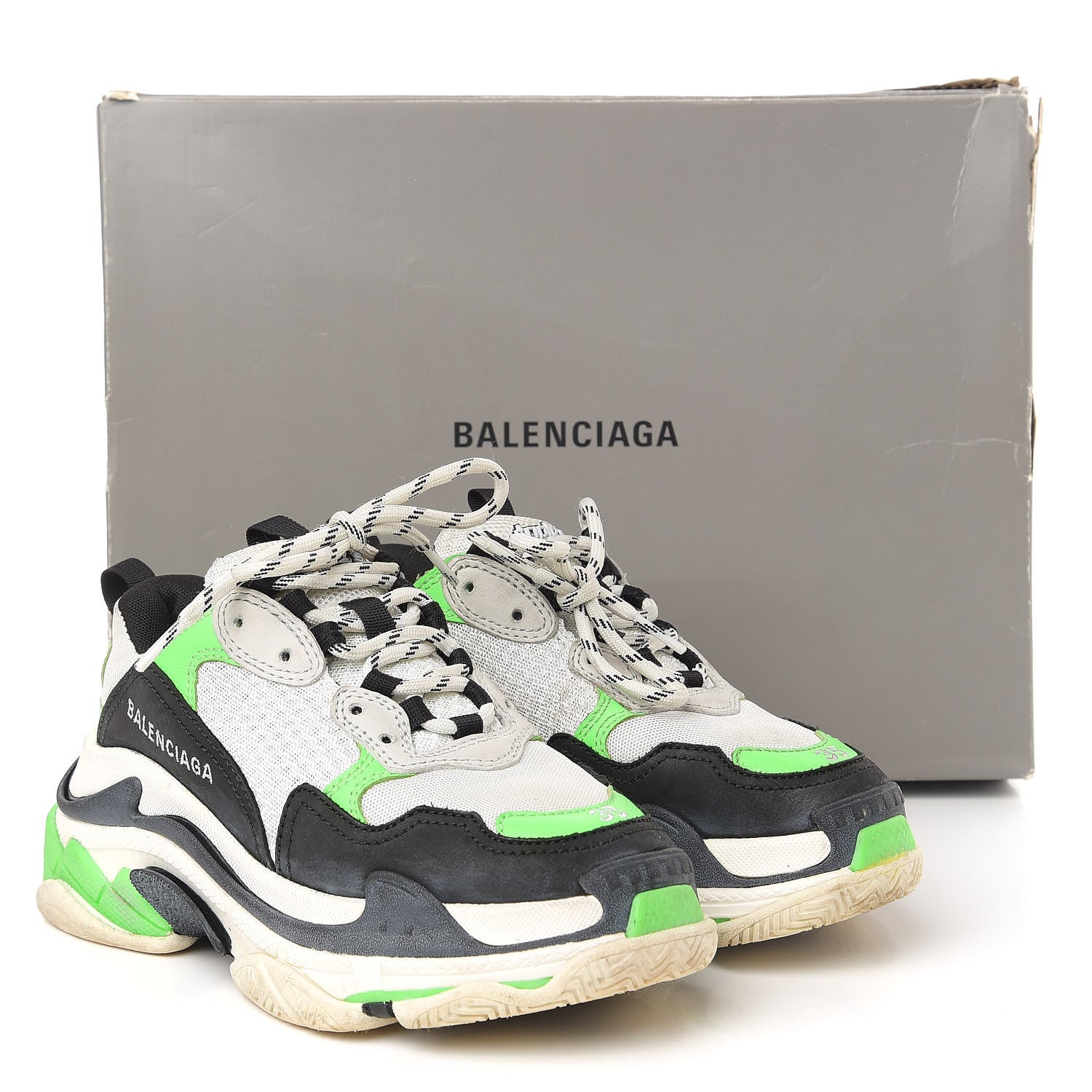 Balenciaga Fabric Mesh Womens Triple S Sneakers 35 White Green Fluo Black 10 of 10