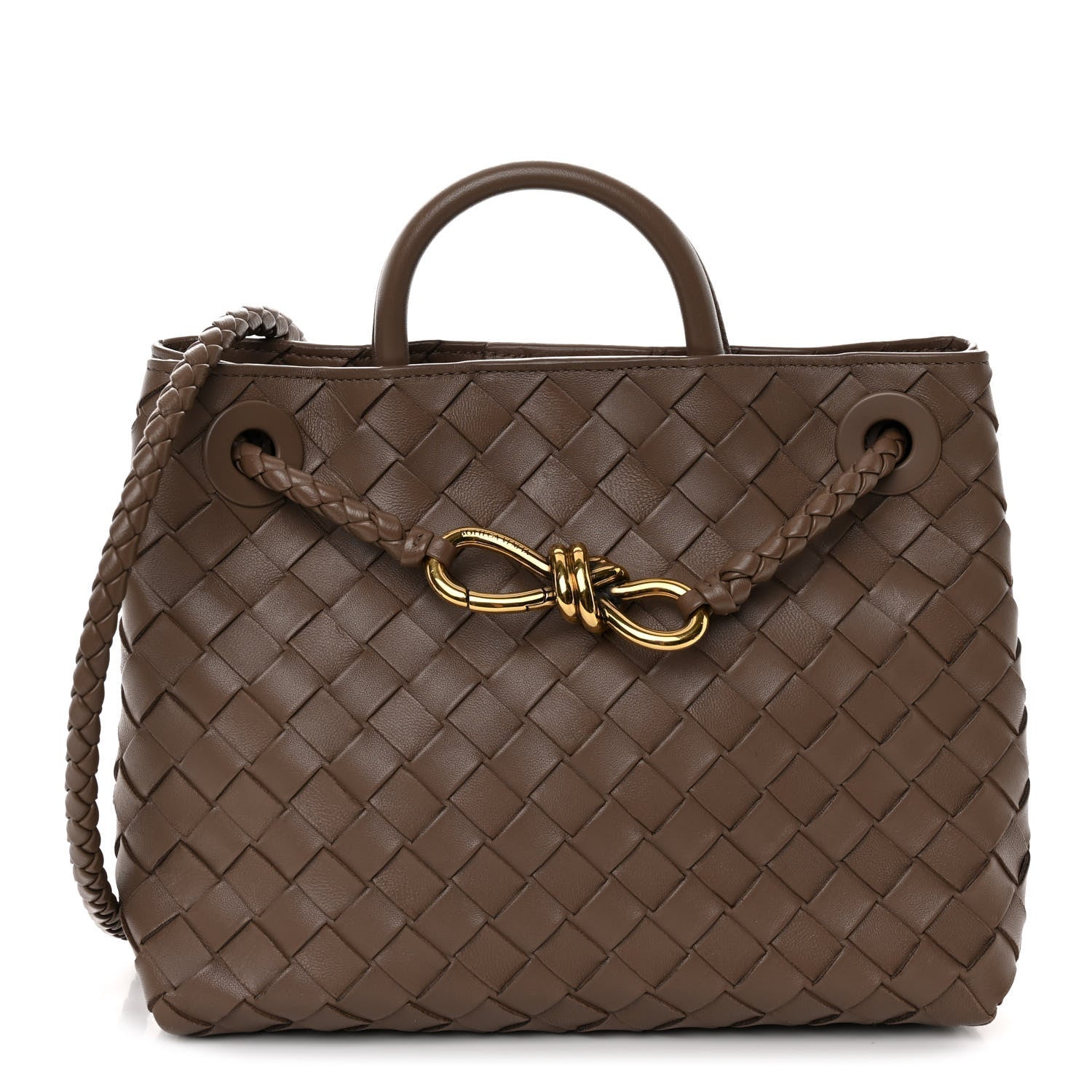 Bottega Veneta Nappa Intrecciato Small Andiamo Shoulder Bag Taupe Grey 1 of 10