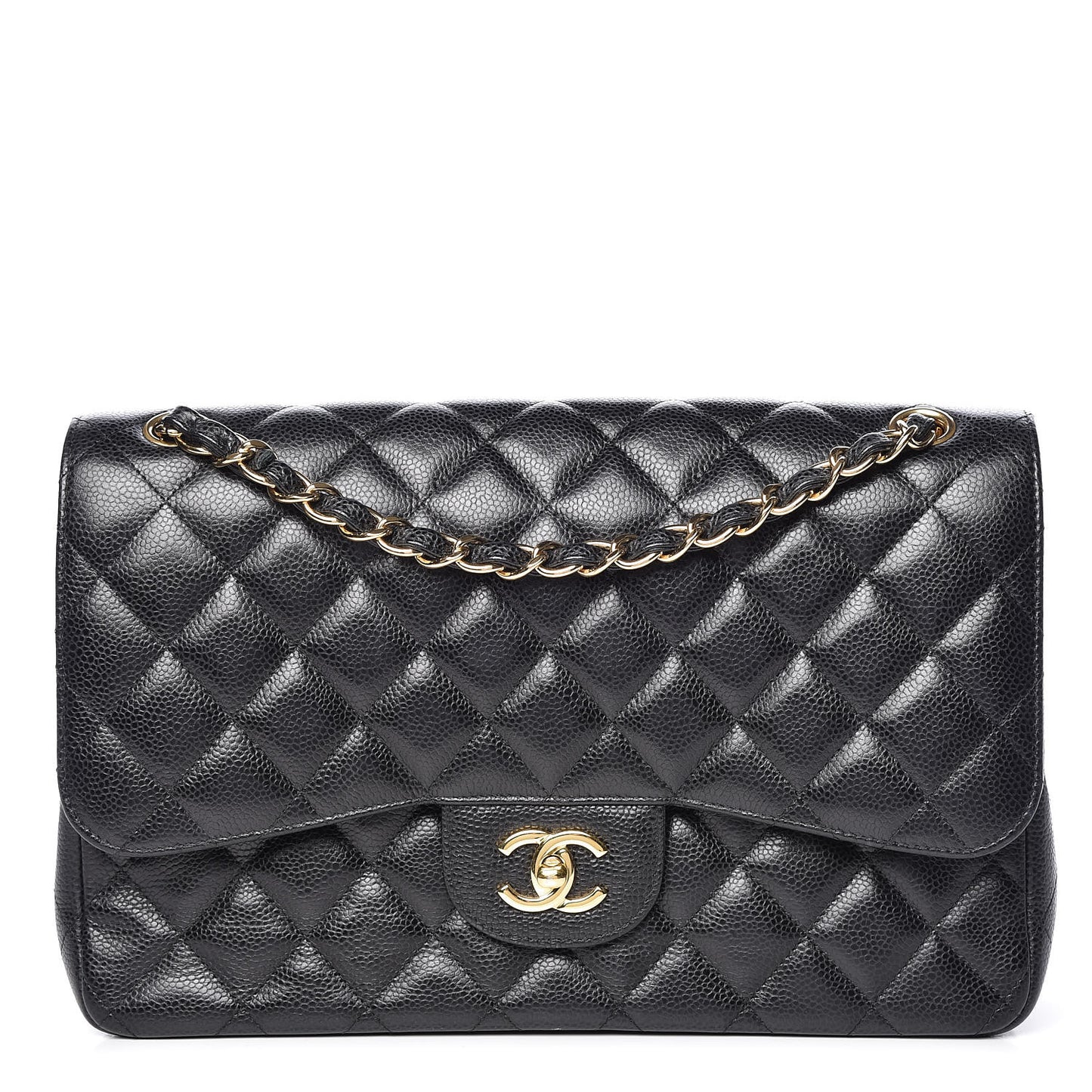Caviar Quilted Jumbo Double Flap Black
