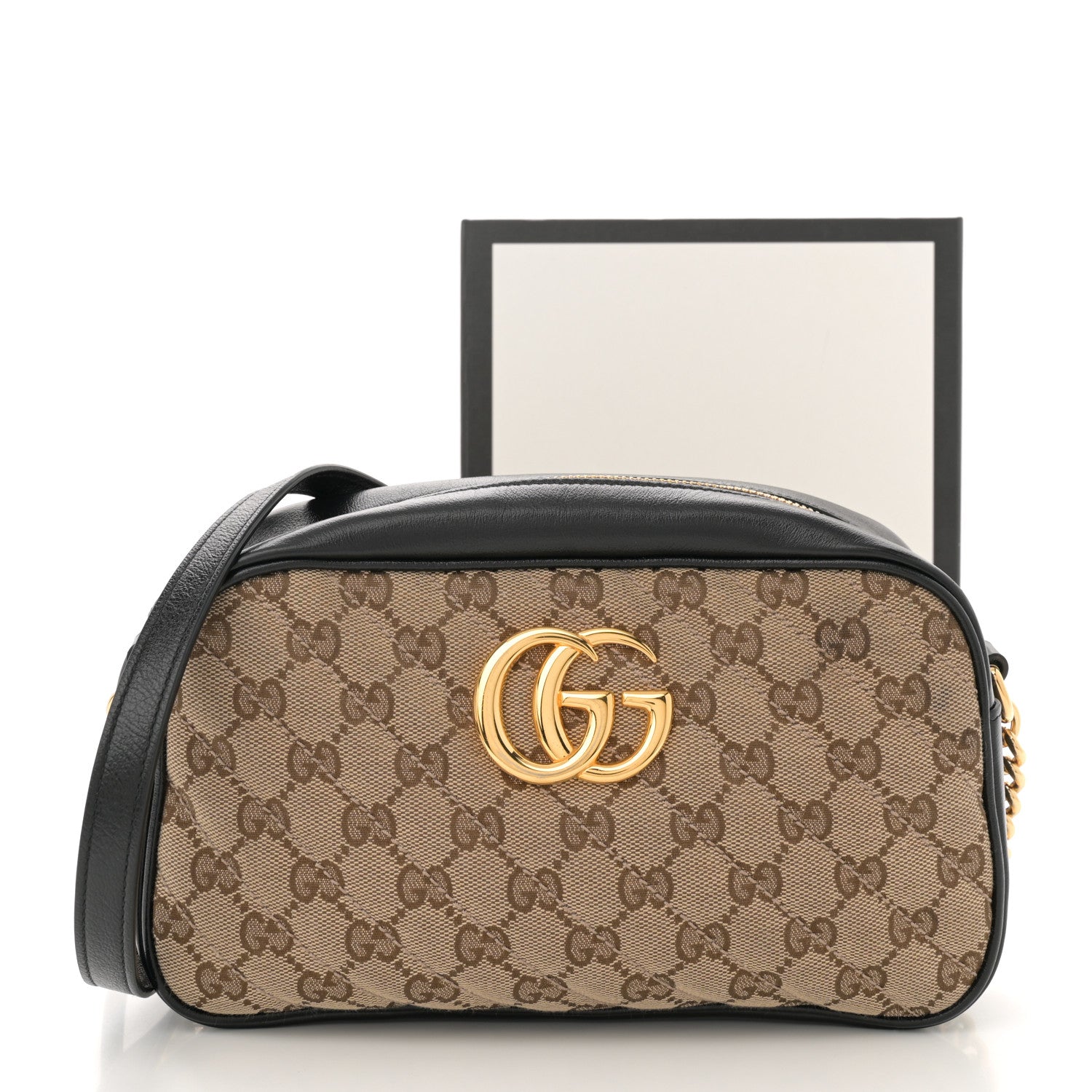 Gucci Monogram Matelasse Diagonal Small GG Marmont Chain Shoulder Bag Beige Black 11 of 11