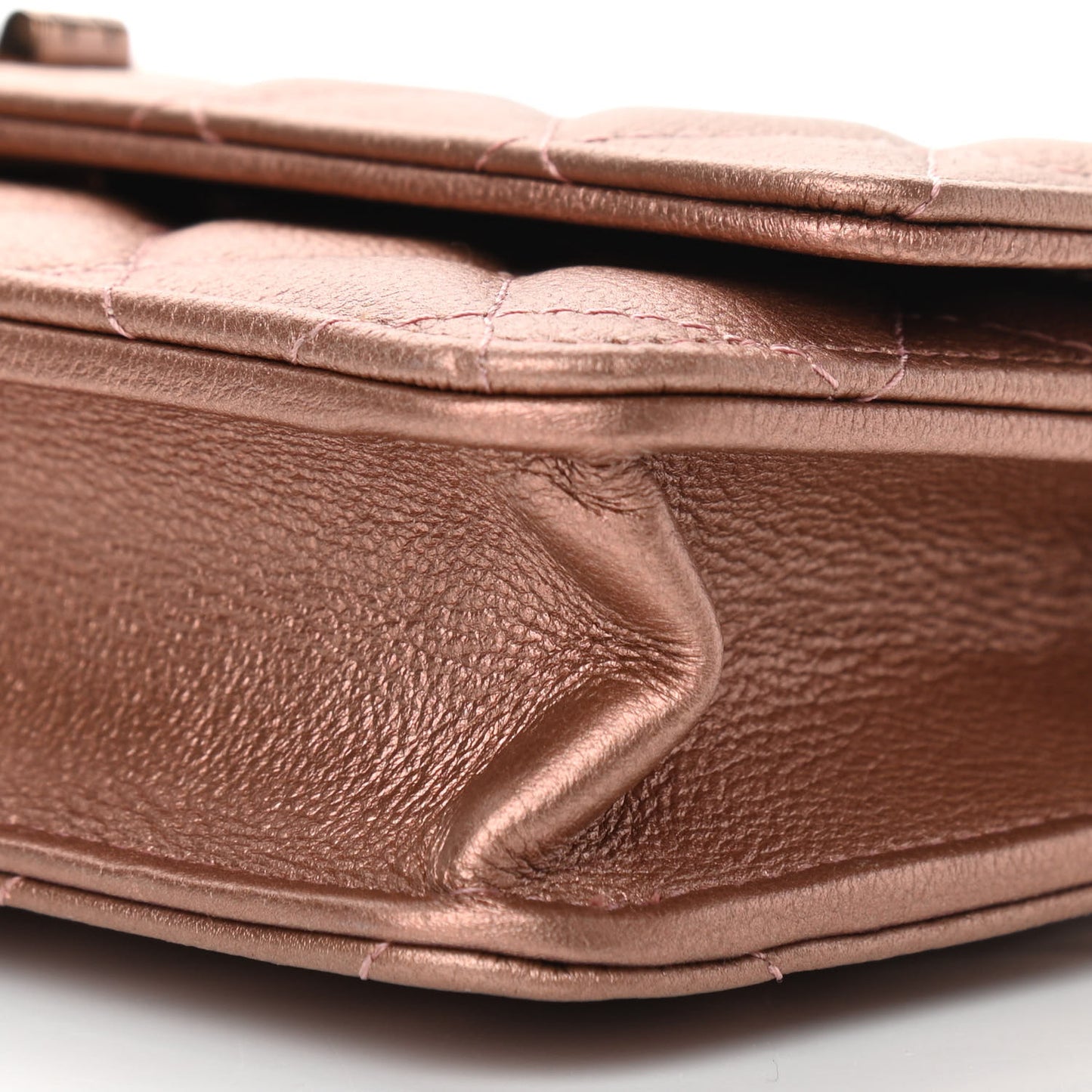 Metallic Grained Calfskin Quilted 2.55 Reissue Wallet on Chain WOC Copper Pink