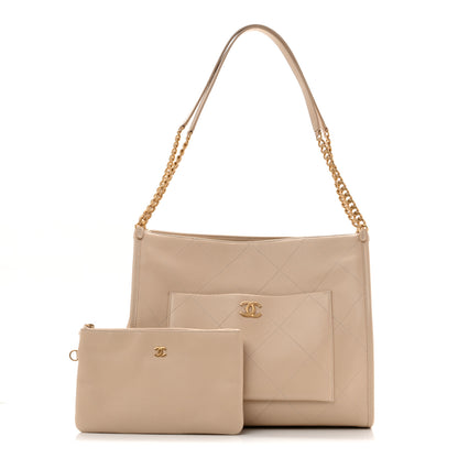 Chanel Caviar Stitched Pocket CC Large Tote Beige 3 of 14