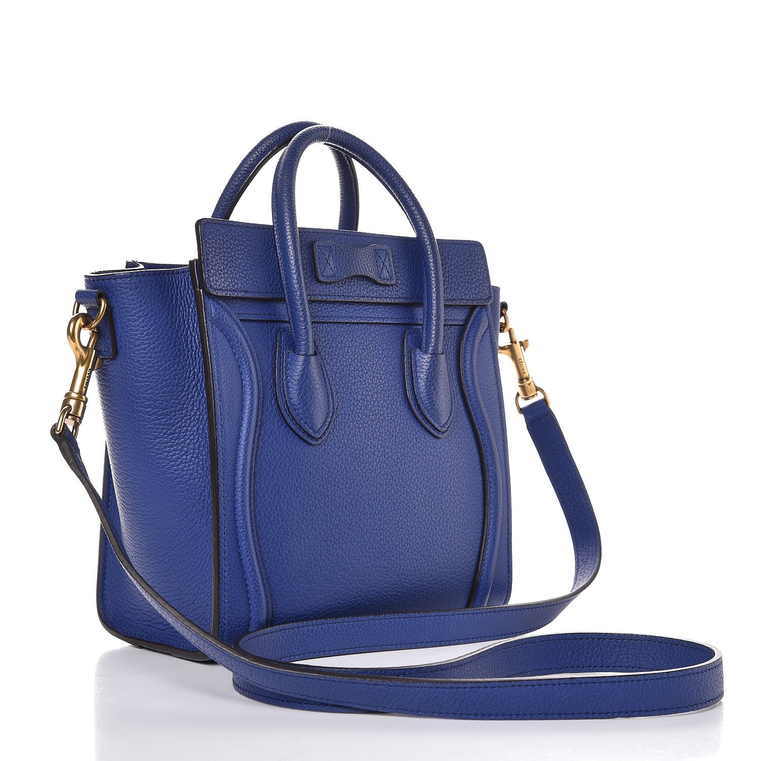 Celine Drummed Calfskin Nano Luggage Indigo 3 of 7