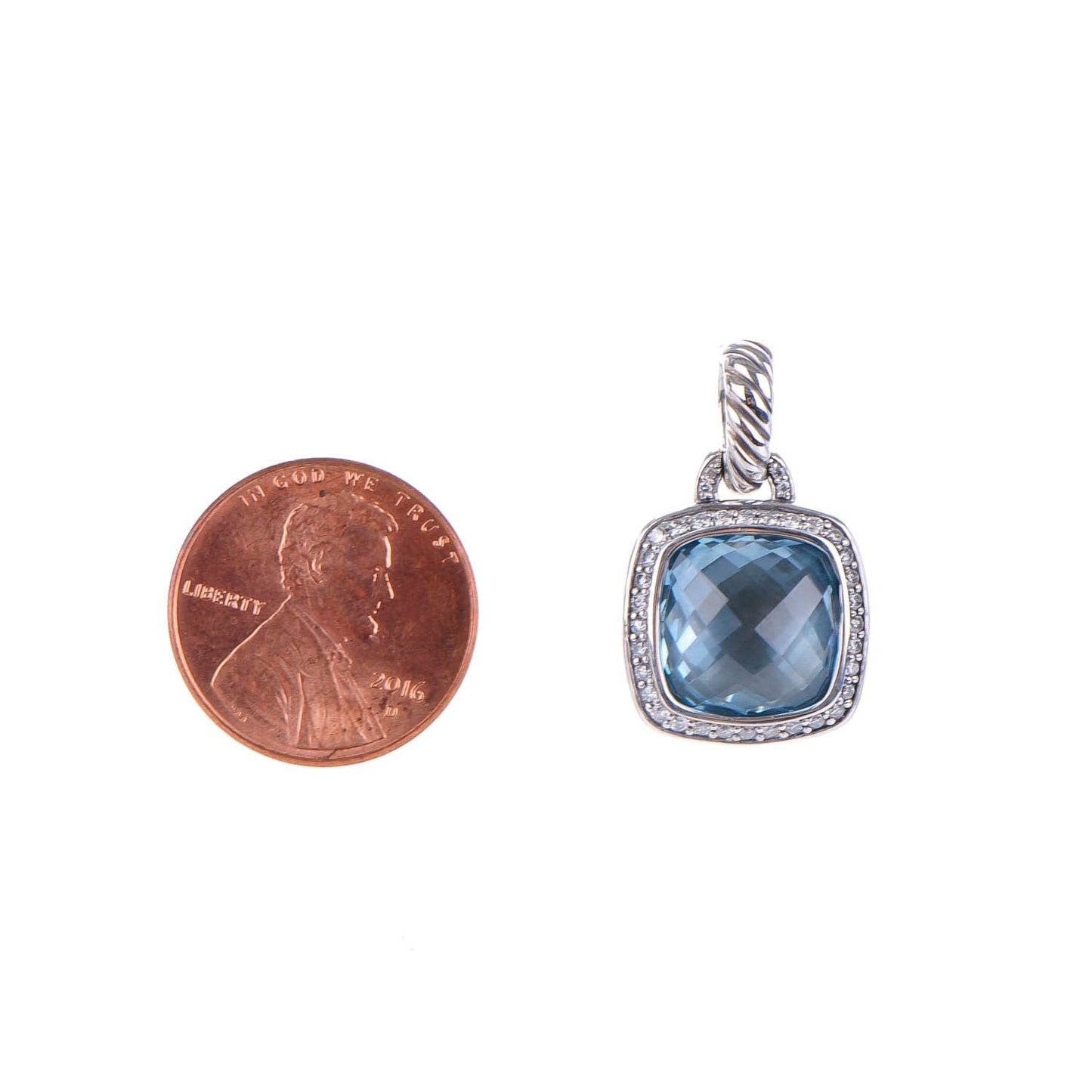 Sterling Silver Pave Diamond Blue Topaz 11mm Albion Enhancer Pendant
