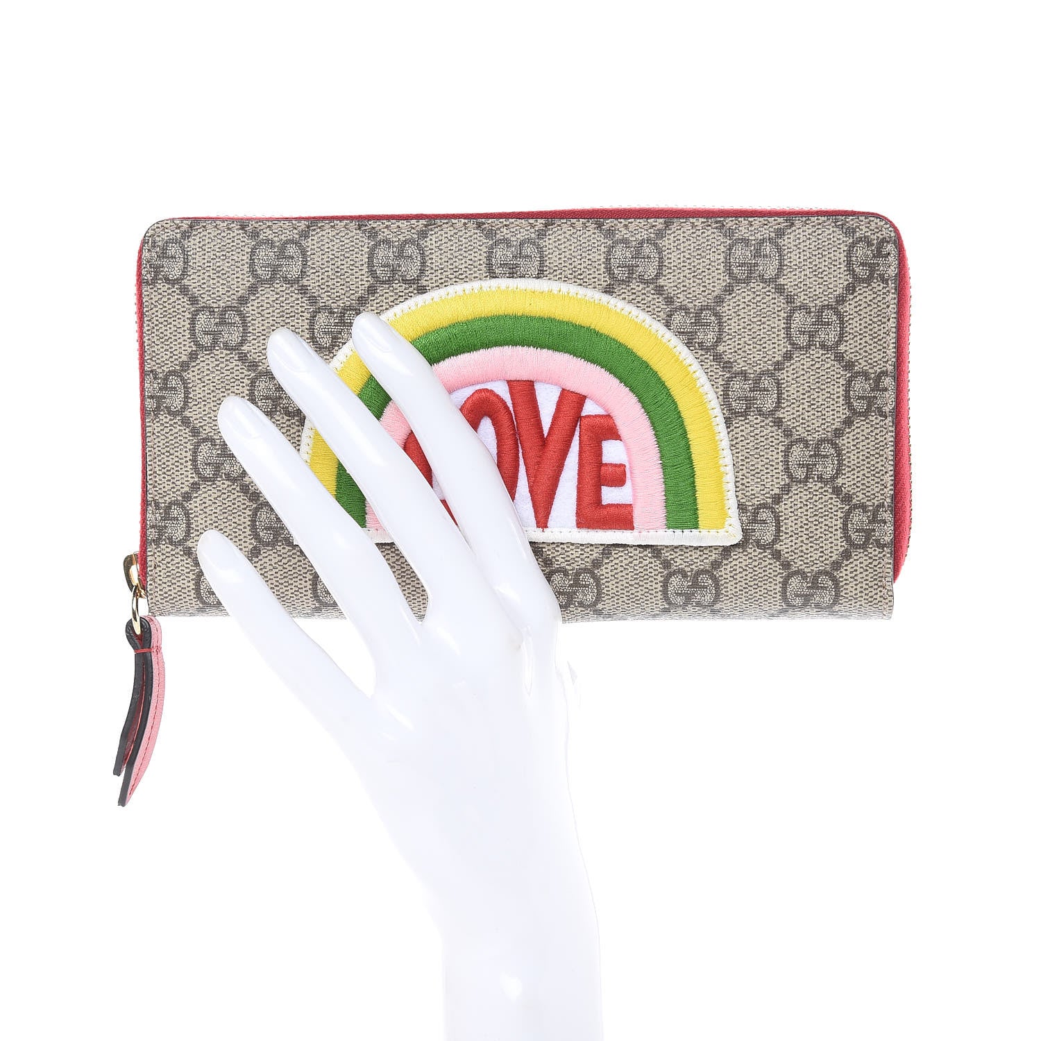 Gucci GG Supreme Monogram Embroidered Rainbow Zip Around Wallet Red 2 of 9