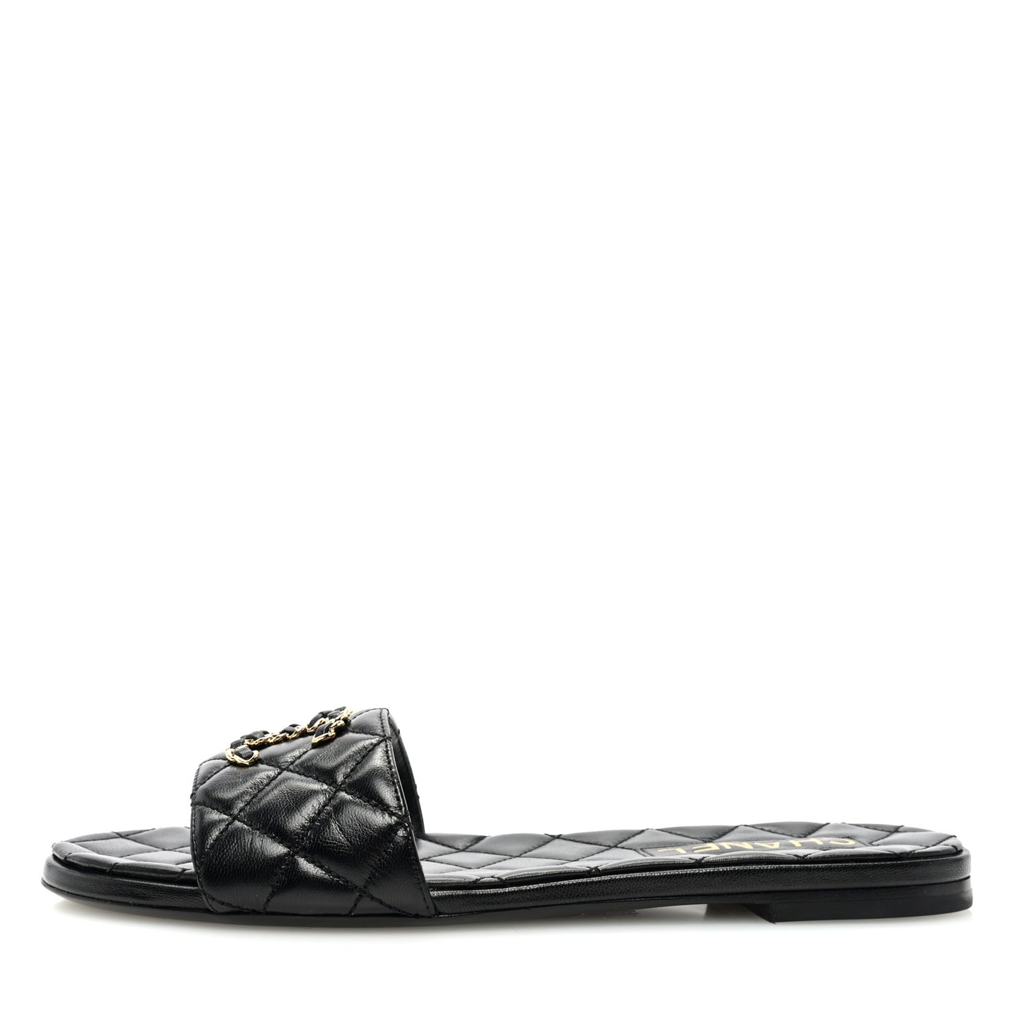 Shiny Goatskin Quilted CC Mules Sandals 39 Black