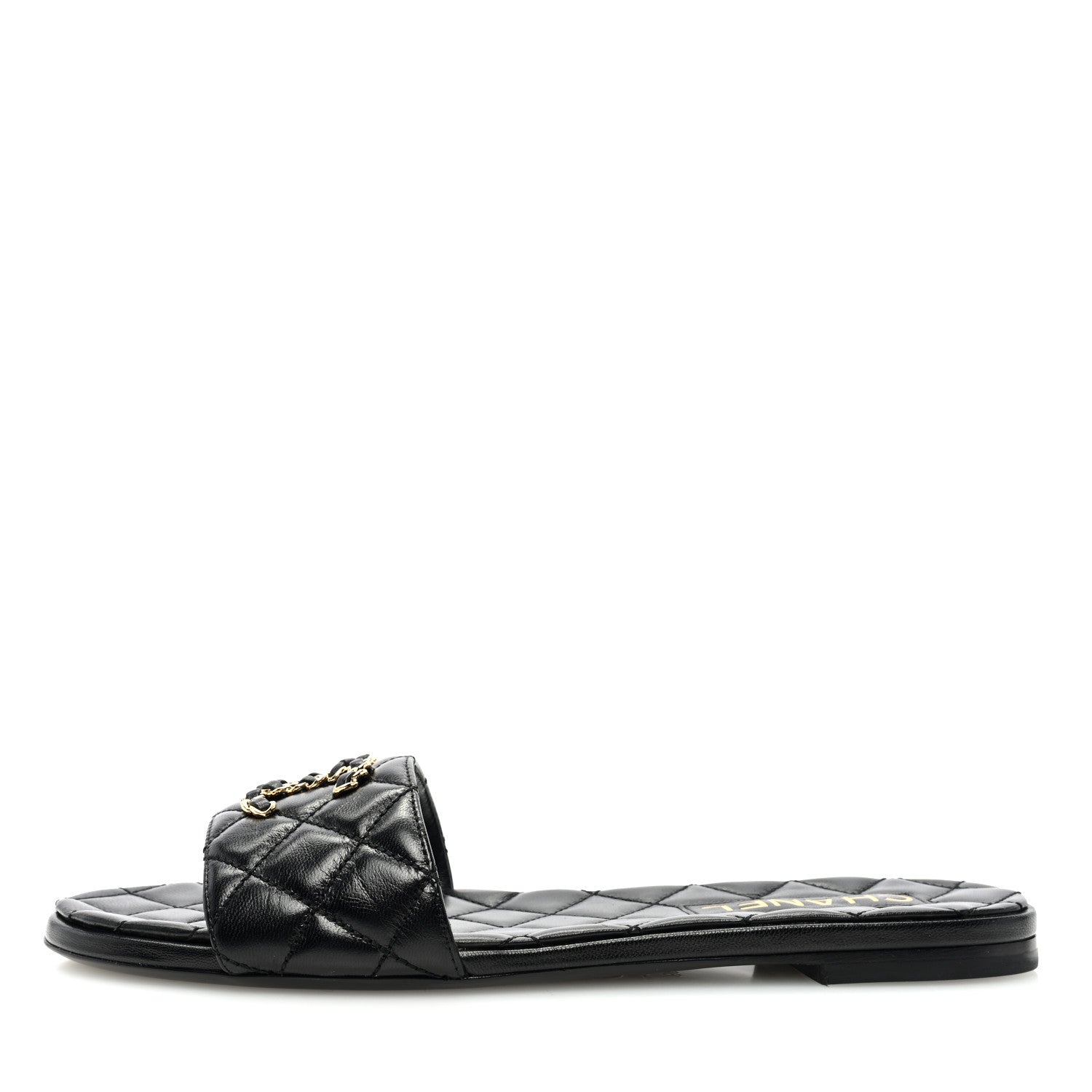Chanel Shiny Goatskin Quilted CC Mules Sandals 39 Black 1 of 8