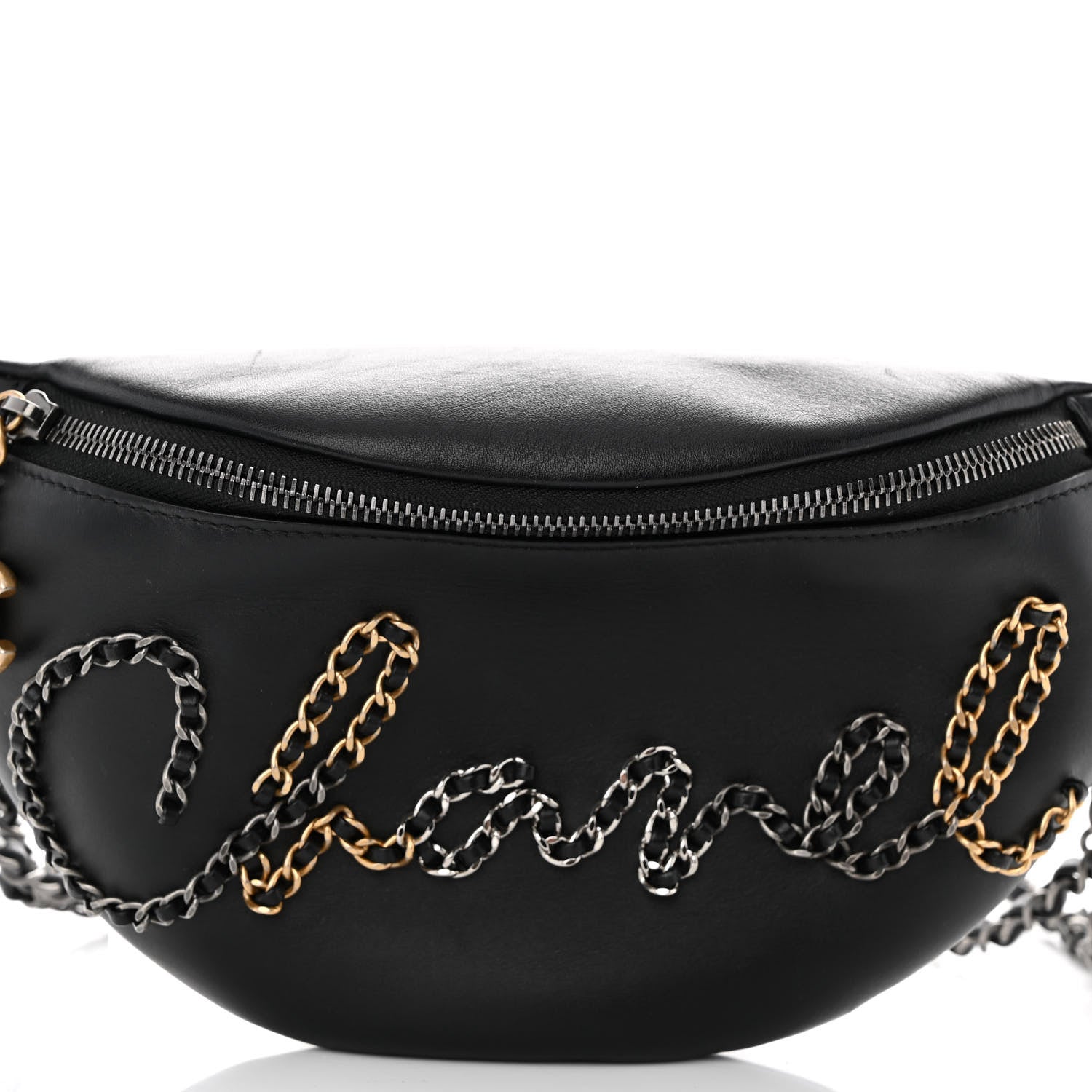 Chanel Calfskin Chain 20s Signe Waist Bag Black 7 of 10