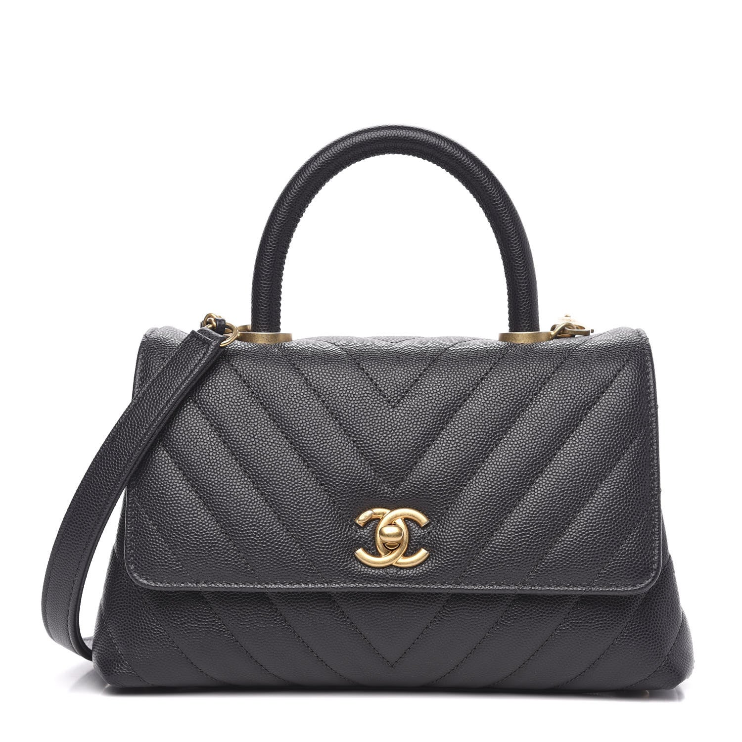 Chanel Caviar Chevron Quilted Mini Coco Handle Flap Dark Grey 1 of 12