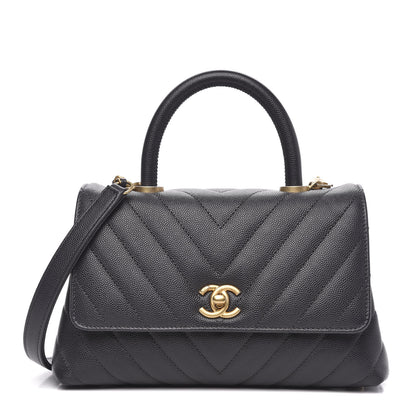 Chanel Caviar Chevron Quilted Mini Coco Handle Flap Dark Grey 1 of 12