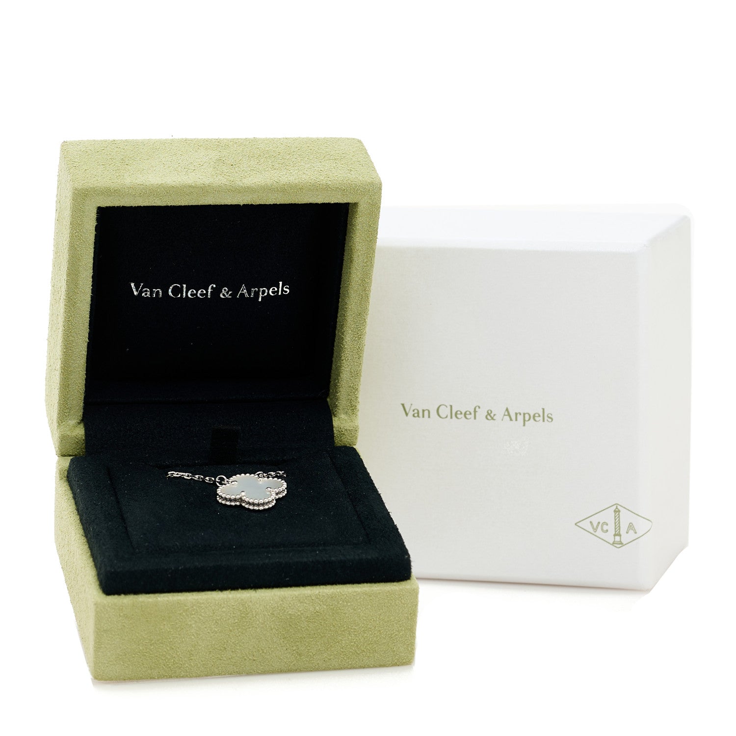 Van Cleef & Arpels 18K White Gold Mother Of Pearl Vintage Alhambra Pendant Necklace 6 of 6