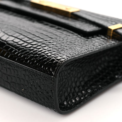 Saint Laurent Shiny Calfskin Crocodile Embossed Small Manhattan Baguette Black 9 of 9