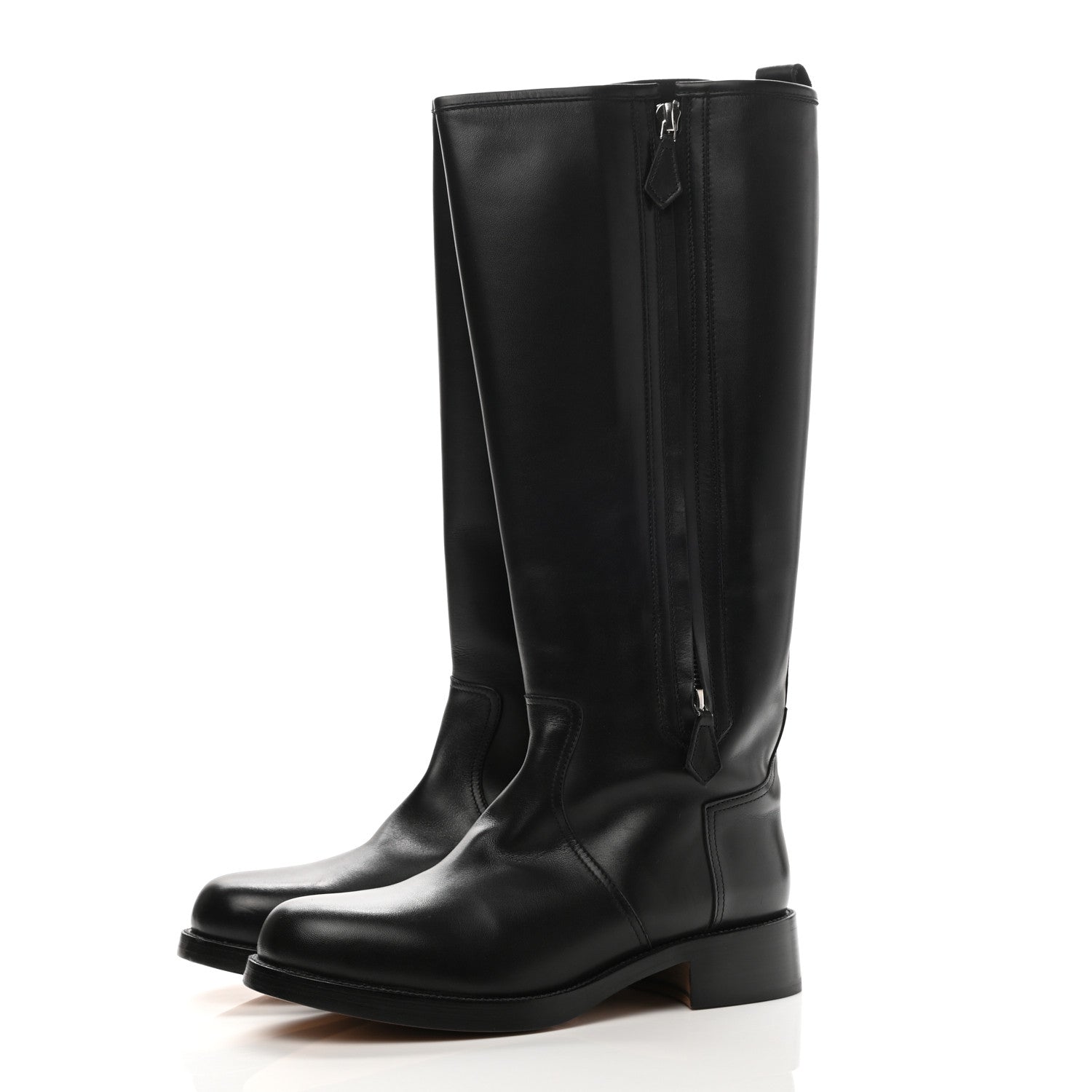 Hermes Box Calfskin Equestrian Land Boots 38 Black 3 of 8