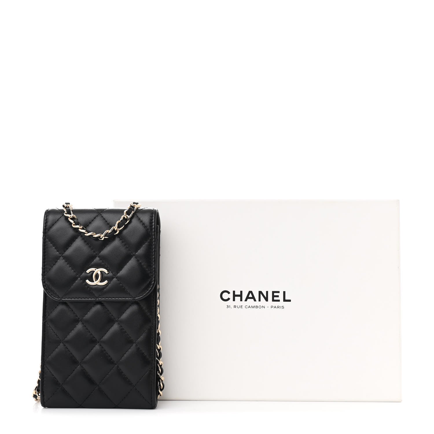 Chanel Lambskin Quilted Mini Camellia Bow Phone Holder Black 12 of 12