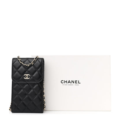Chanel Lambskin Quilted Mini Camellia Bow Phone Holder Black 12 of 12