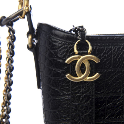 Chanel Calfskin Crocodile Embossed Small Gabrielle Cocodile Hobo Black 10 of 11