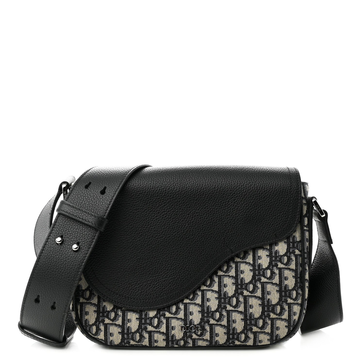 Christian Dior Grained Calfskin Oblique Saddle Messenger Black 1 of 10