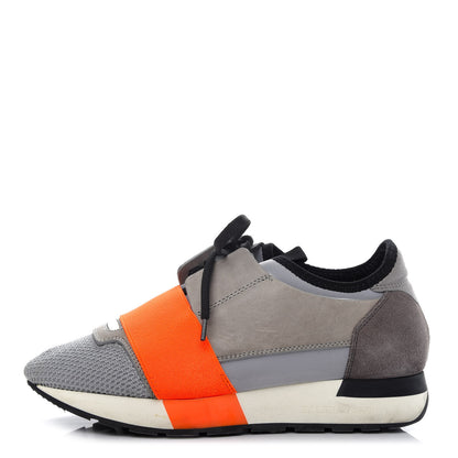 Balenciaga Calfskin Neoprene Mesh Womens Race Runner Sneakers 35 Grey Orange 1 of 10