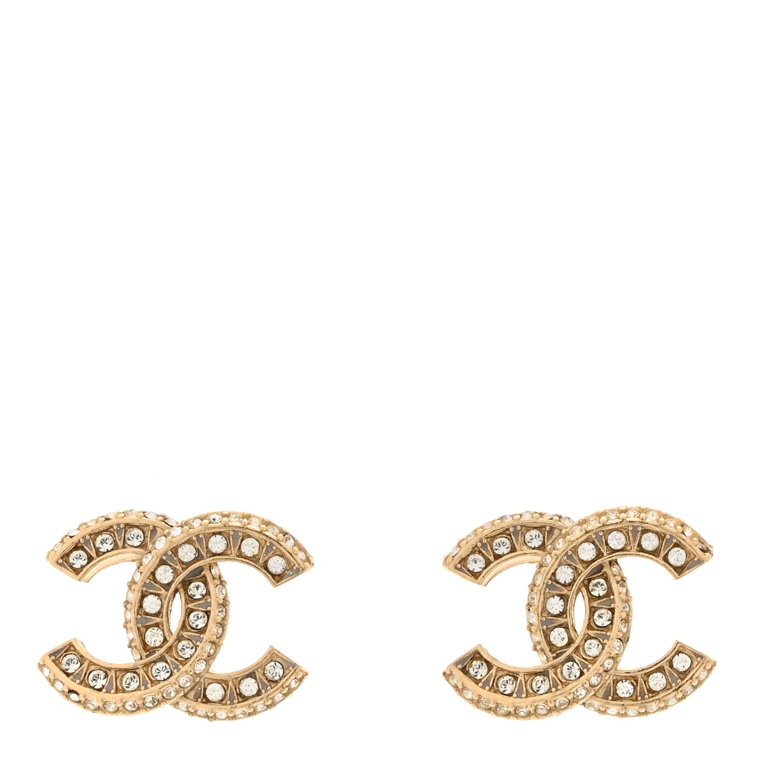 Chanel Crystal Timeless CC Earrings Light Gold 1 of 5