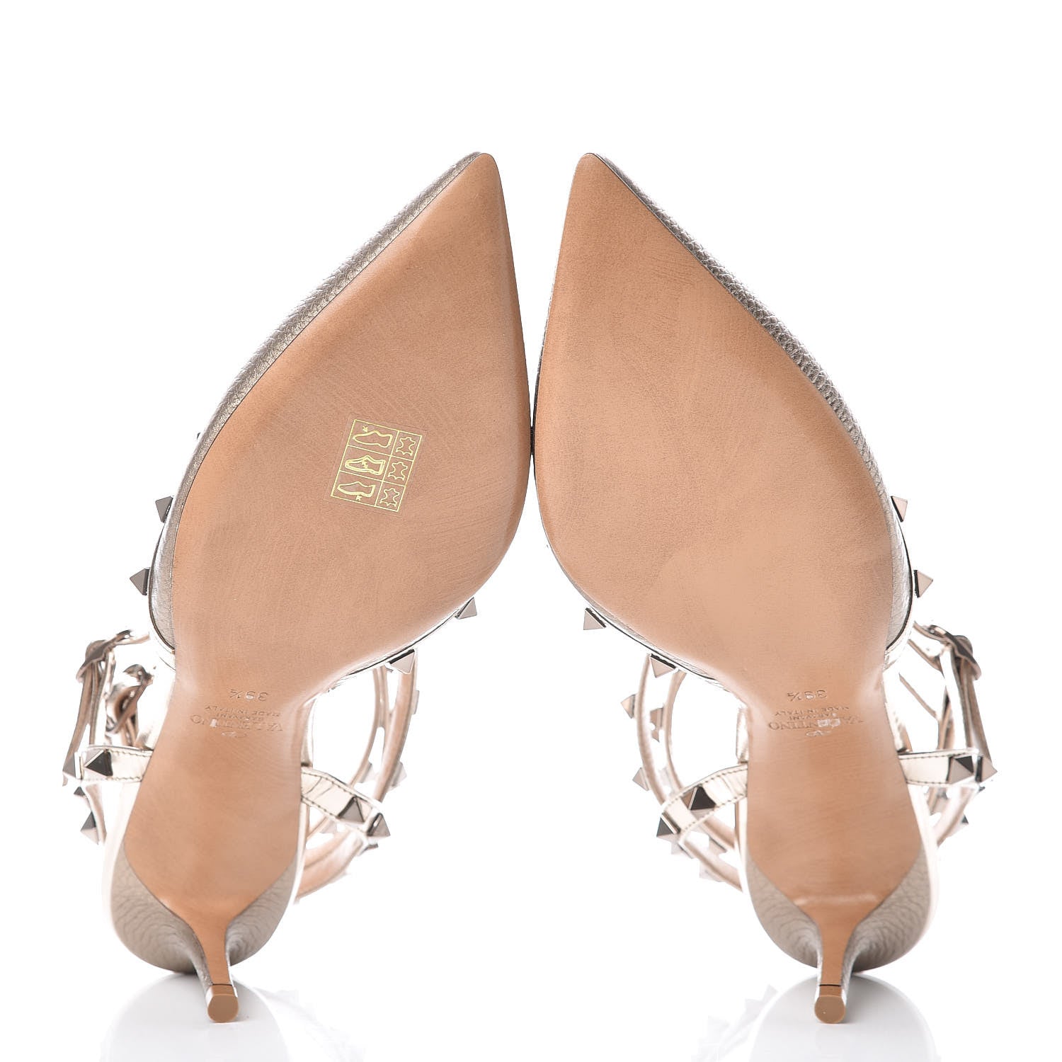 Valentino Garavani Metallic Pebbled Calfskin Patent Rockstud Ankle Strap 65mm Pumps 39.5 Skin 5 of 7
