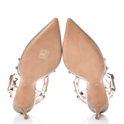 Valentino Garavani Metallic Pebbled Calfskin Patent Rockstud Ankle Strap 65mm Pumps 39.5 Skin 5 of 7