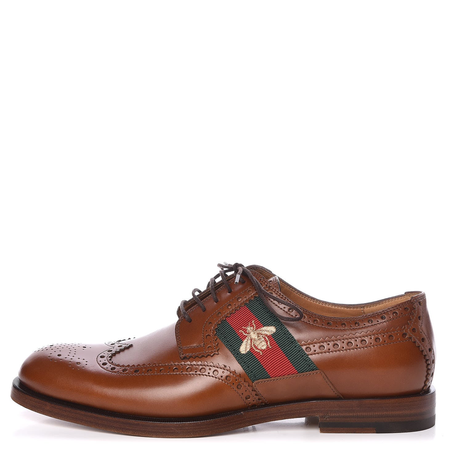 Gucci Calfskin Web Bee Embroidered Mens Lace Up Brogue Wingtip Derby Shoes 7.5 Cuir 1 of 17