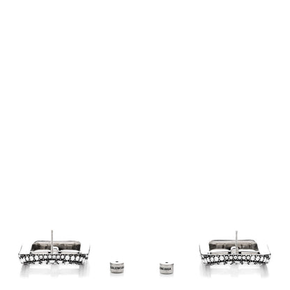 Balenciaga Crystal Cagole Buckle Earrings Antique Silver 3 of 5