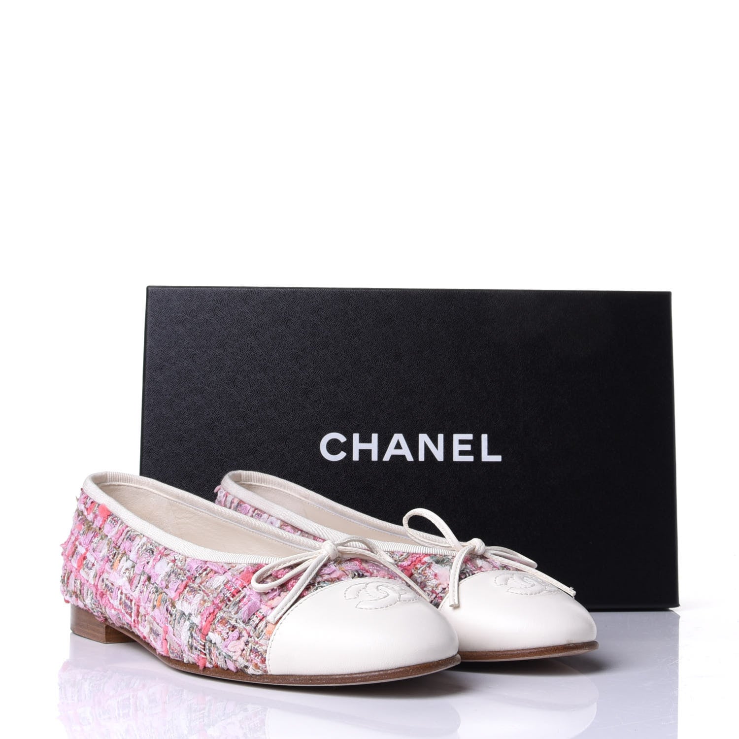 Chanel Tweed Calfskin Cap Toe Ballerina Flats 38 Pink 10 of 10