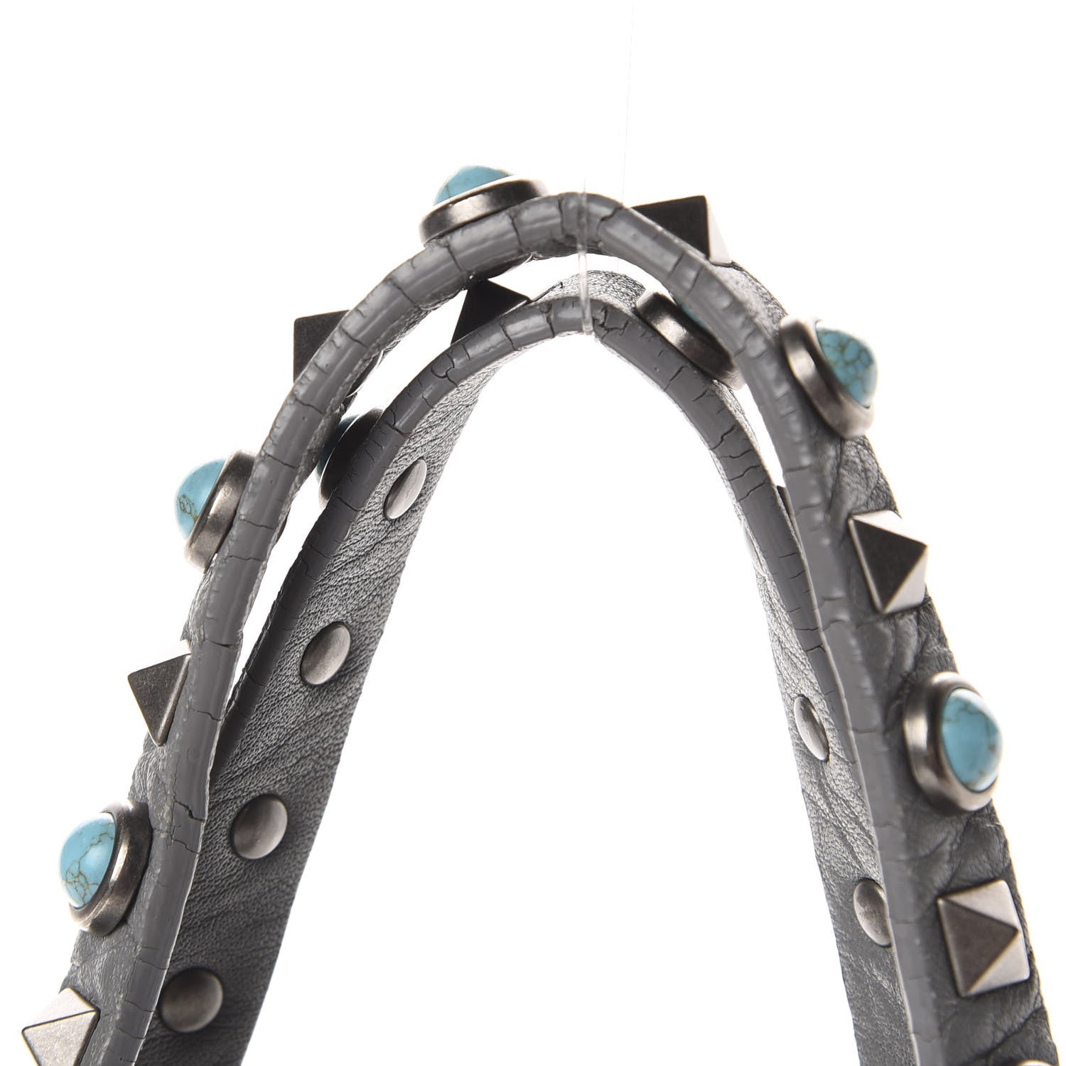 Valentino Garavani Grained Calfskin Turquoise Small Rockstud Rolling Tote Light Stone 14 of 14