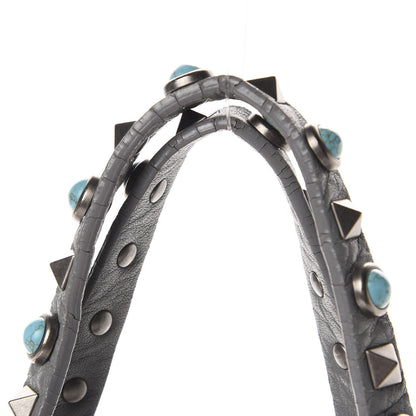 Valentino Garavani Grained Calfskin Turquoise Small Rockstud Rolling Tote Light Stone 14 of 14