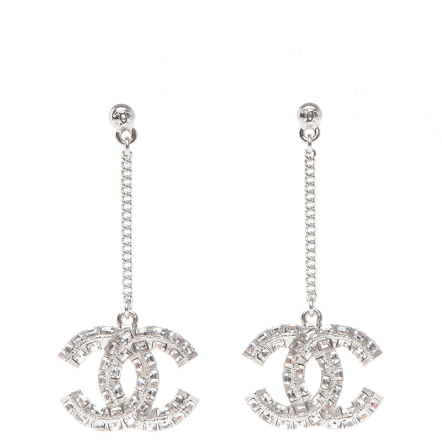 Baguette Crystal CC Dangle Earrings Silver