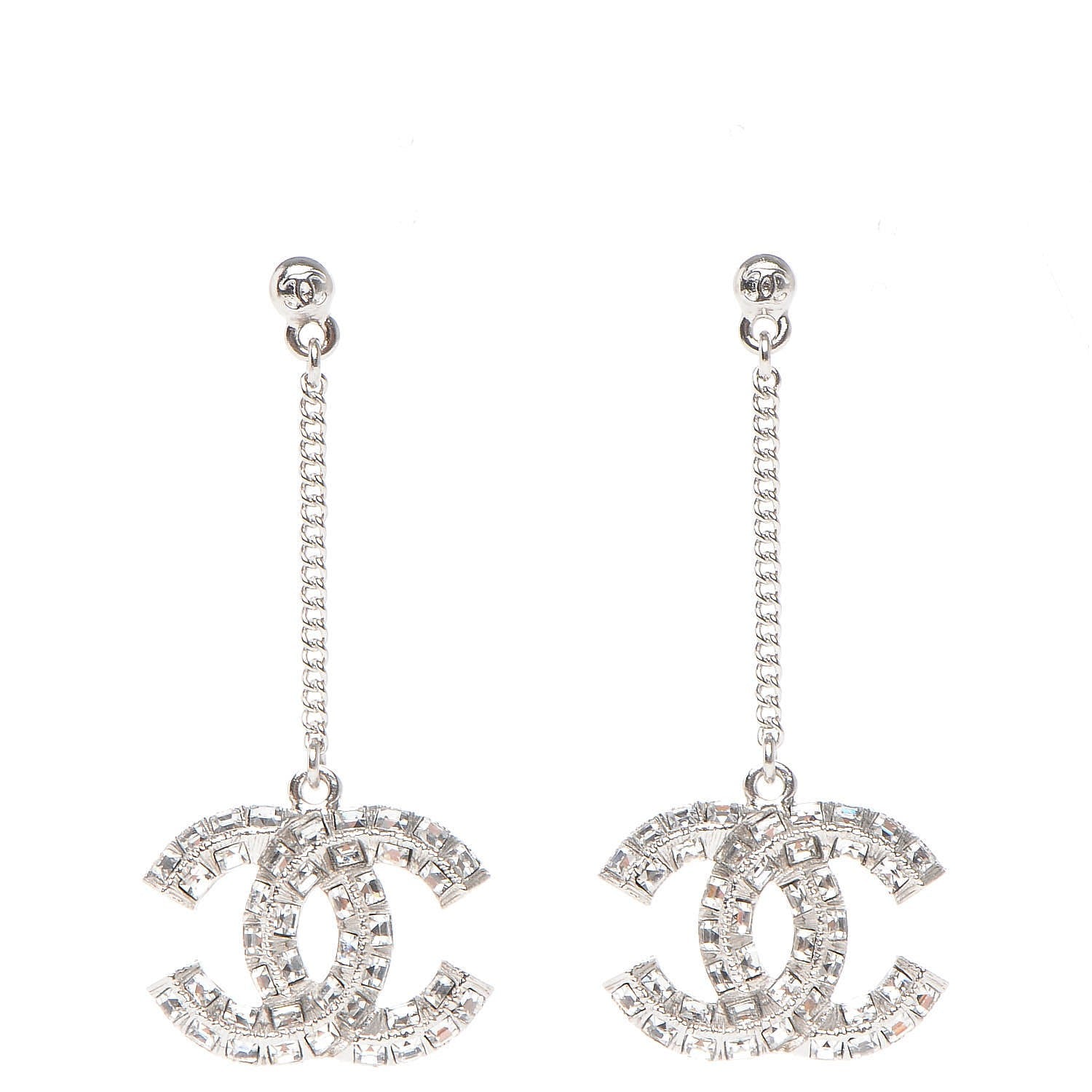 Chanel Baguette Crystal CC Dangle Earrings Silver 1 of 3