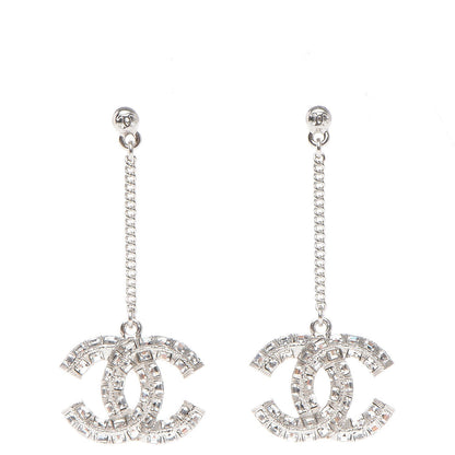 Chanel Baguette Crystal CC Dangle Earrings Silver 1 of 3