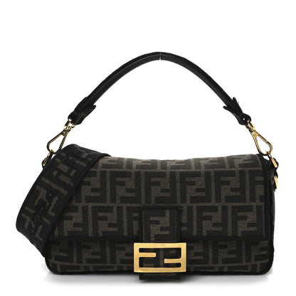 Fendi Fabric Jacquard FF 1974 Medium Baguette Tobacco Moro Black 1 of 11