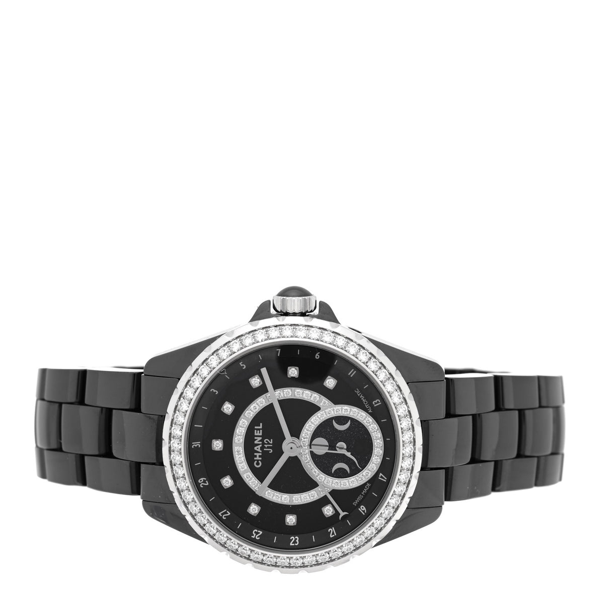 Stainless Steel Ceramic Diamond 38mm J12 Moon Phase Automatic Watch Black